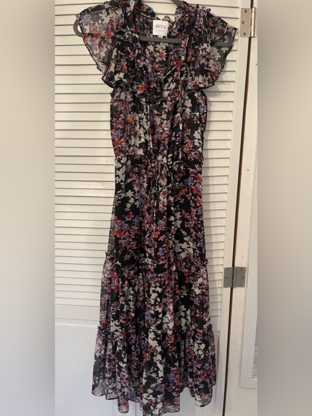 Misa Los Angeles Lydia Black Floral Ruffle Dress